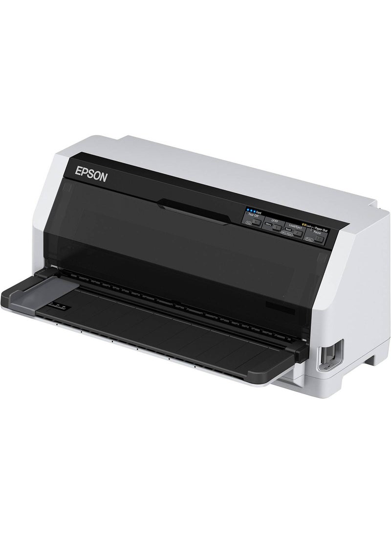 EPSON LQ-690II 24-Pin Dot Matrix Printer, 487 cps Print Speed, 106 Columns, 360 x 180 DPI, USB 2.0 & Parallel Connectivity, 6-Page Copy Capacity, 10 Million Character Ribbon Yield, 128 kB Memory, 20,000 Hours MTBF, Supports Multiple Paper Formats & Barcodes, Compact Design (480 x 301 x 211 mm), Low Noise Operation (59 dB) Grey/Black/Blue - Image 4