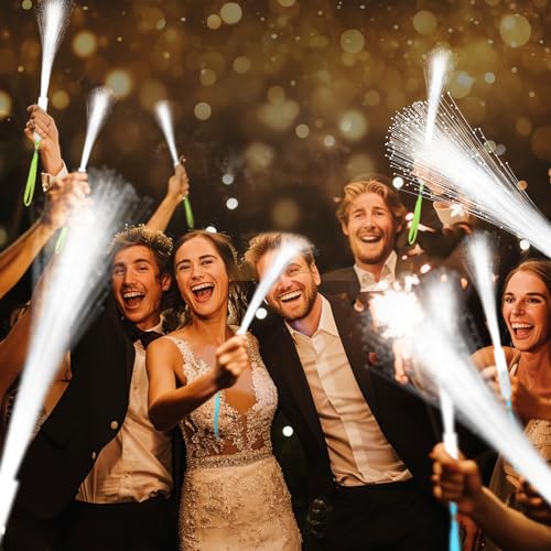 SHQDD 100 PCS White Fiber Optic Wands, LED Fiber Wands, Wedding Party Supplies, Glow Fiber Wands Sticks, Flashing LED Wands, Fiber Optic Light Wand Stick for Glow Party, Bar Dj, Halloween and New Year - Image 2