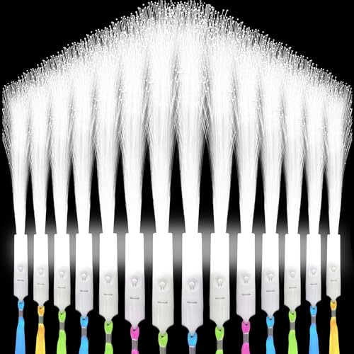 SHQDD 100 PCS White Fiber Optic Wands, LED Fiber Wands, Wedding Party Supplies, Glow Fiber Wands Sticks, Flashing LED Wands, Fiber Optic Light Wand Stick for Glow Party, Bar Dj, Halloween and New Year - Image 1