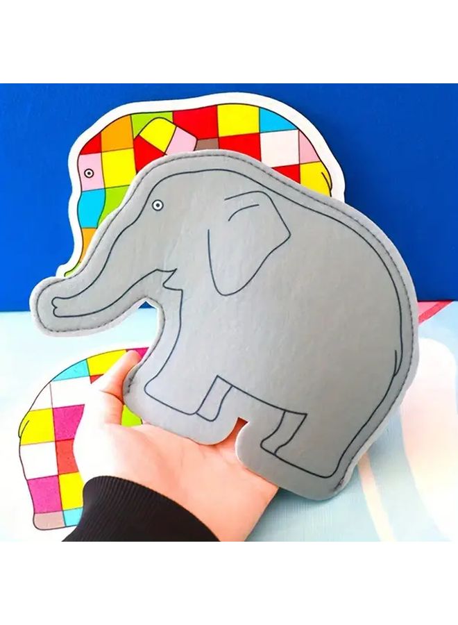 الفيل الترقيعي إلمر وسيلة تعليمية من اللباد دعائم قصة شبكة الزهور الرمادي - Image 4