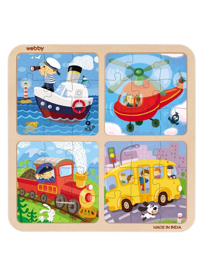 Webby 4 in 1 Vehicles Wooden Puzzle Toy, 36 Pcs - Baby - Image 1