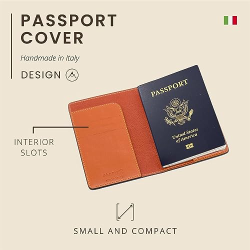 Maruse Italian Leather Passport Cover for Men and Women, Handmade in Italy, Orange - Image 3