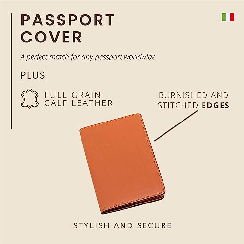 Maruse Italian Leather Passport Cover for Men and Women, Handmade in Italy, Orange - Image 2