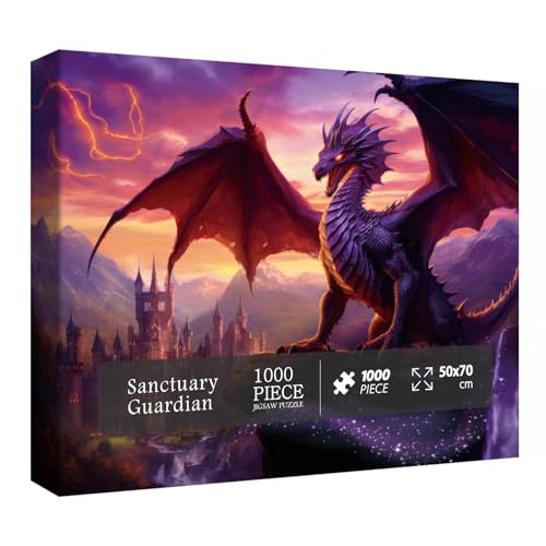 BBOLDIN Fantasy Dragon Puzzle for Adults 1000 Pieces Magic Castle Jigsaw Puzzle Castle Purple Puzzle - Image 1