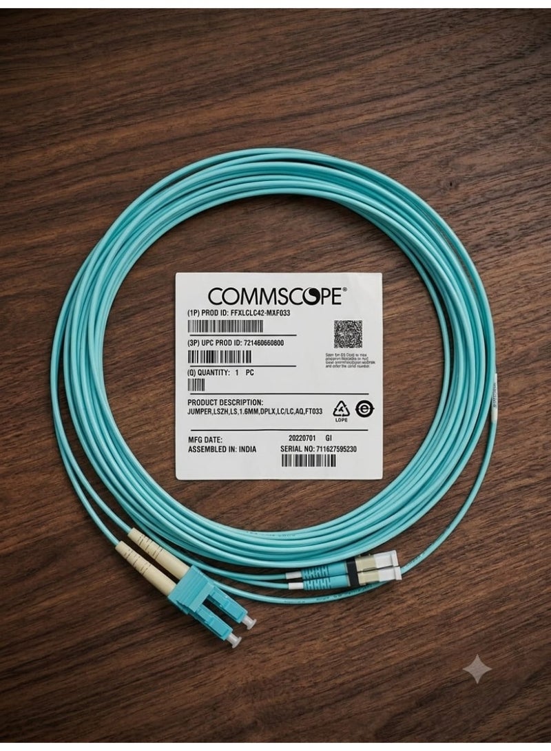 COMMSCOPE FFXLCLC42-MXF033 Duplex Fiber Optic Jumper Cable, LC/APC to LC/UPC, 10 Meters, Aqua