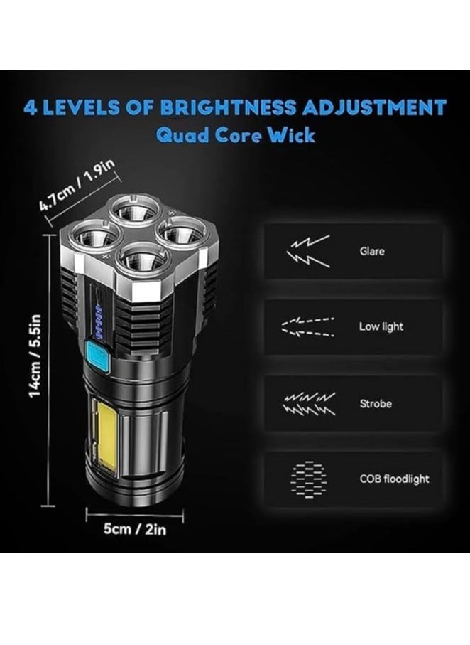 Spaceshoop - Torch Lights Rechargeable with HGH Power Long Dstance with Multifunctional Portable LED Flashlight Torch Long Distance Beam Range with 4 Lighting Modes and COB Light for Outoor - Image 1