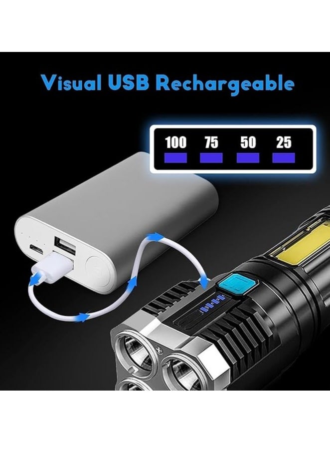 Spaceshoop - Torch Lights Rechargeable with HGH Power Long Dstance with Multifunctional Portable LED Flashlight Torch Long Distance Beam Range with 4 Lighting Modes and COB Light for Outoor - Image 1