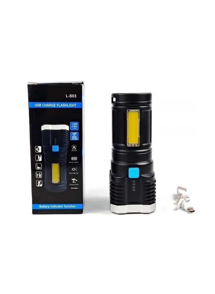 Spaceshoop - Torch Lights Rechargeable with HGH Power Long Dstance with Multifunctional Portable LED Flashlight Torch Long Distance Beam Range with 4 Lighting Modes and COB Light for Outoor - Image 1