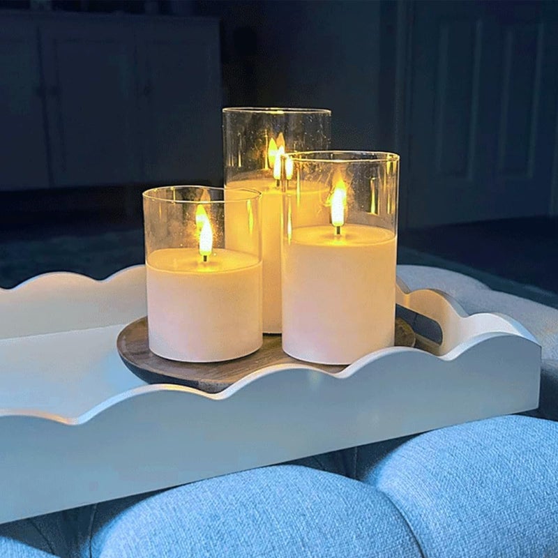 Bispy LED Flameless Candles with Flickering Flame, Battery Operated Real Wax Pillar Candles in Glass Holders, Warm Light Yellow Glow, Safe & Elegant Home, Bedroom, Party, and Wedding Décor (Set of 3) - Image 3