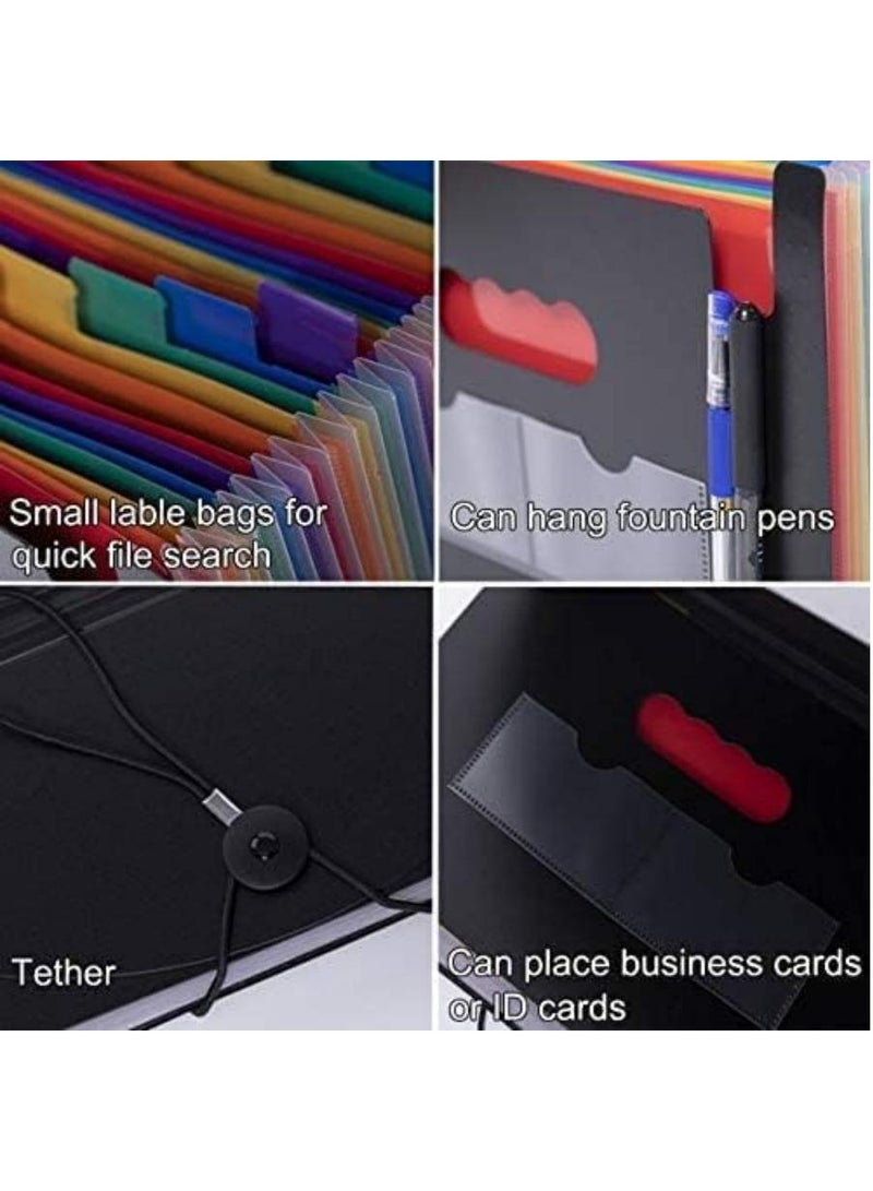 DUNISO 24 Pockets Expanding File Folder/Accordian File Organizer With Expandable Cover/Portable A4 Letter Size File Box,High Capacity Plastic Colored Paper Document Receipt Organizer - Image 3