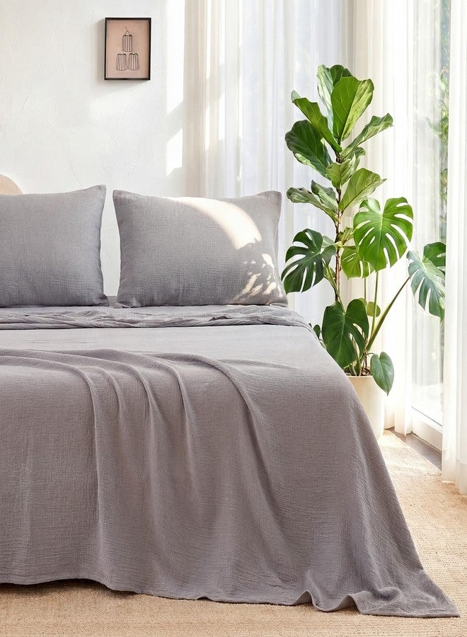 LUTBM King Sheet Set Cotton Bed Sheets Gauze 4 Pcs Grey King Sheets Set 16" Deep Pocket Sheet & Pillowcase Sets Boho Muslin King Sheets Soft King Bedding Sets for All Season - Image 1
