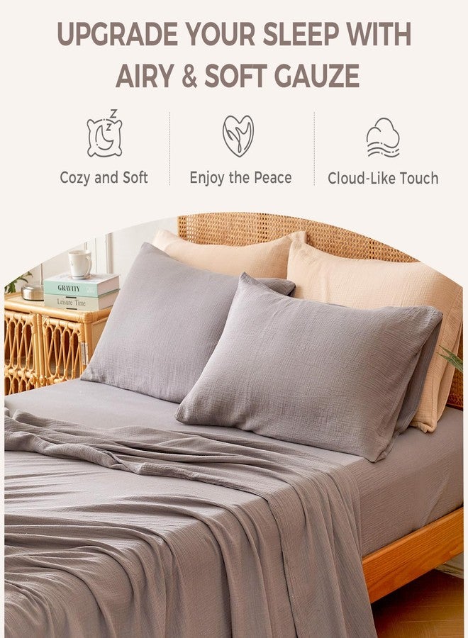 LUTBM King Sheet Set Cotton Bed Sheets Gauze 4 Pcs Grey King Sheets Set 16" Deep Pocket Sheet & Pillowcase Sets Boho Muslin King Sheets Soft King Bedding Sets for All Season - Image 5