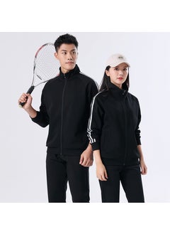 Generic Casual Unisex Spring Autumn Running Sweatshirt Couple Matching Open Cardigan Style Health Fabric Inner Soft Cotton Polyester Black 