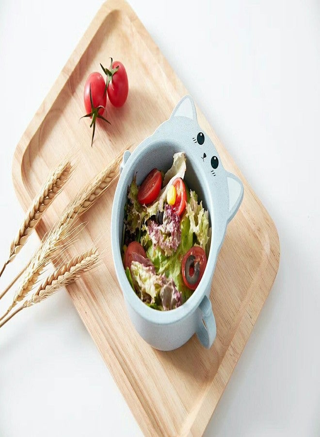 MEZON صينية عشاء مقسمة من قش القمح من ميزون، طقم عشاء غير قابل للكسر للأطفال، أطباق عشاء مع وعاء، كوب، شوكة، ملعقة، عيدان طعام، طقم أدوات مائدة، طقم عشاء للأطفال (أزرق) - Image 5