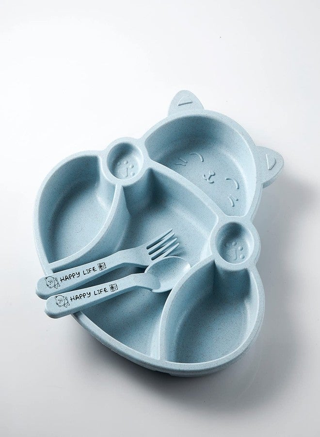 MEZON صينية عشاء مقسمة من قش القمح من ميزون، طقم عشاء غير قابل للكسر للأطفال، أطباق عشاء مع وعاء، كوب، شوكة، ملعقة، عيدان طعام، طقم أدوات مائدة، طقم عشاء للأطفال (أزرق) - Image 2