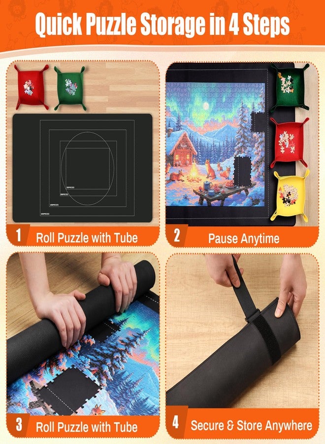 Bofoho Jigsaw Puzzle Mat Roll Up 46" x 26" for 1000 1500 Pieces, Portable Saver Pad with Non-Slip Rubber Bottom & Smooth Top, 6 Sorting Trays, Storage Bag, 50 Puzzle Saver Sheets & Scraper Tool - Image 4