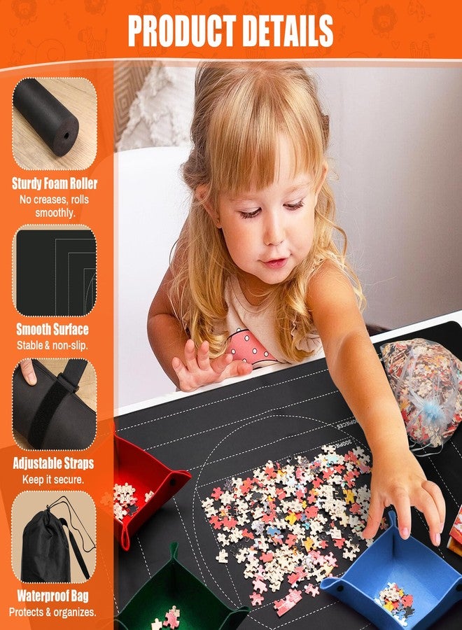 Bofoho Jigsaw Puzzle Mat Roll Up 46" x 26" for 1000 1500 Pieces, Portable Saver Pad with Non-Slip Rubber Bottom & Smooth Top, 6 Sorting Trays, Storage Bag, 50 Puzzle Saver Sheets & Scraper Tool - Image 3