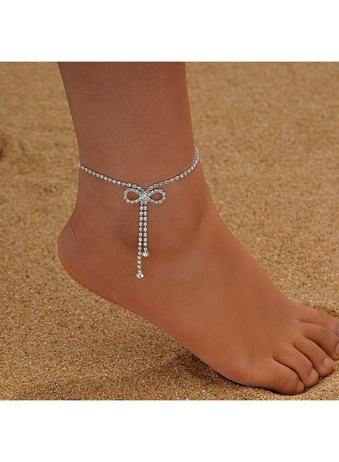 KHAJUL Women's Sparkling Rhinestone Bow Ankle Bracelet,  Elegant Foot Jewelry for Daily Wear - Image 5