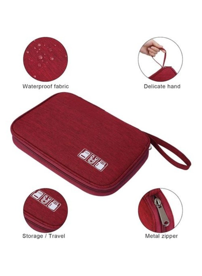 SONGA Small Electronics Cable Organizer Travel Bag, Portable Waterproof Storage Bag for Cables, Cords, Charger, Cell Phone, USB, Wine Red, Oxford - Image 3
