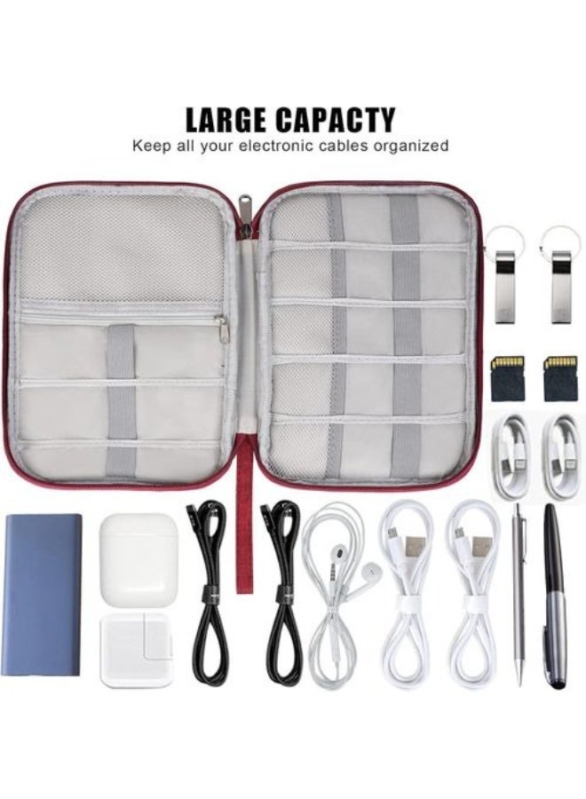 SONGA Small Electronics Cable Organizer Travel Bag, Portable Waterproof Storage Bag for Cables, Cords, Charger, Cell Phone, USB, Wine Red, Oxford - Image 4