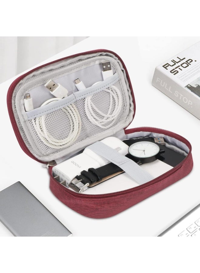 SONGA Small Electronics Cable Organizer Travel Bag, Portable Waterproof Storage Bag for Cables, Cords, Charger, Cell Phone, USB, Wine Red, Oxford - Image 2