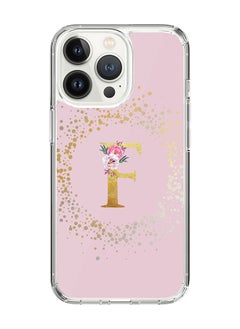 Classic Clear Case For iPhone 15 Pro, Hybrid Soft Case Flexible Edges Thin Cover- Custom Monogram Initial Letter Floral Pattern Alphabet - F (Pink)