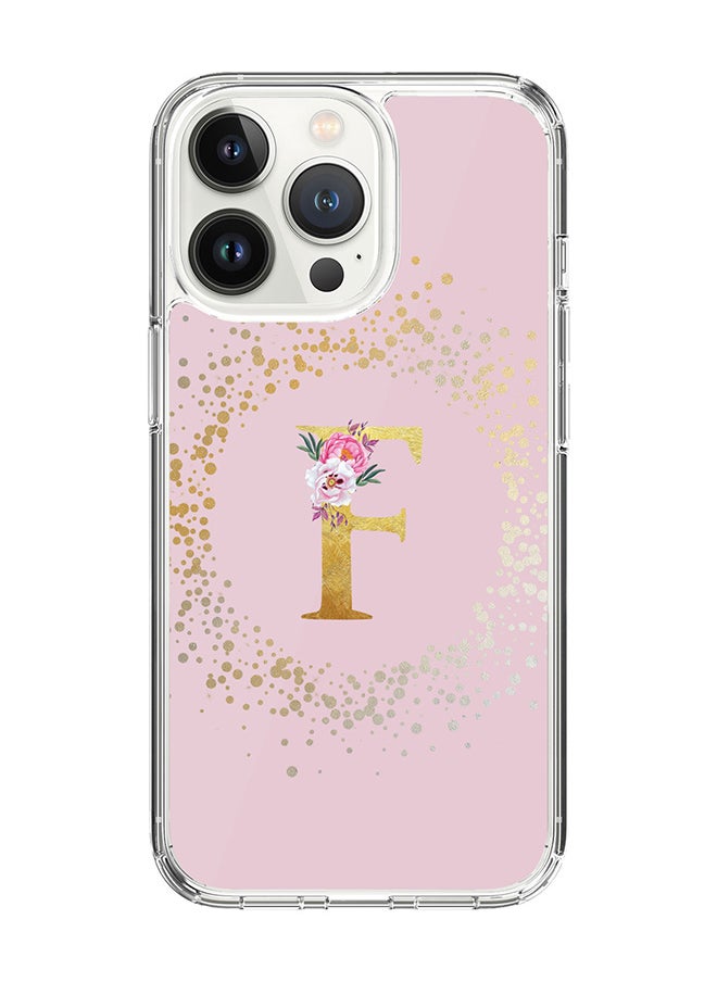 Stylizedd - Classic Clear Case For iPhone 15 Pro, Hybrid Soft Case Flexible Edges Thin Cover- Custom Monogram Initial Letter Floral Pattern Alphabet - F (Pink) - Image 1