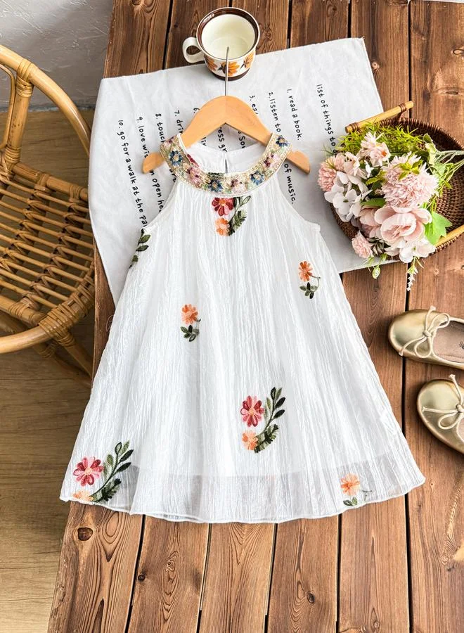 تايك تو فستان بدون أكمام مطرز بالأزهار للأطفال