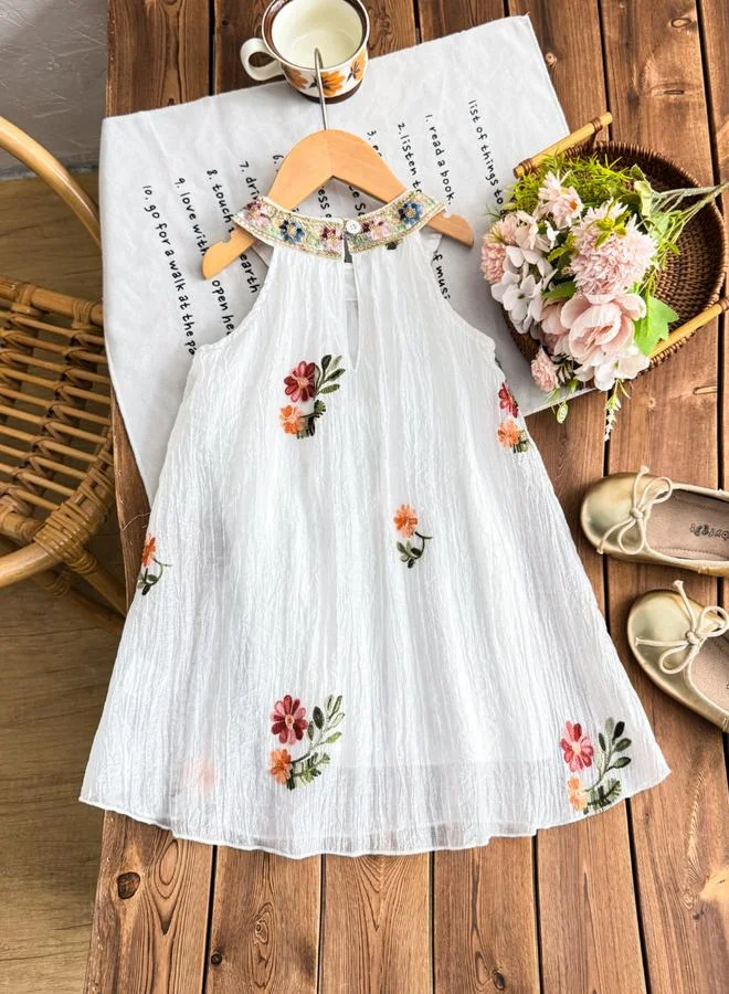 تايك تو فستان بدون أكمام مطرز بالأزهار للأطفال