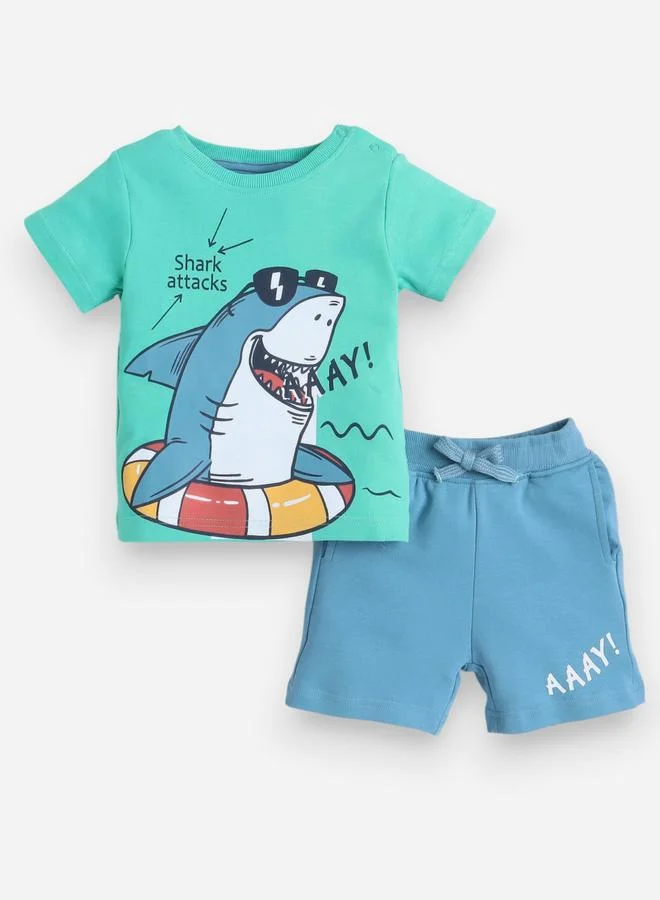 victor and jane Victor And Jane Boys Cute Shark Graphic T-Shirt and Shorts Set