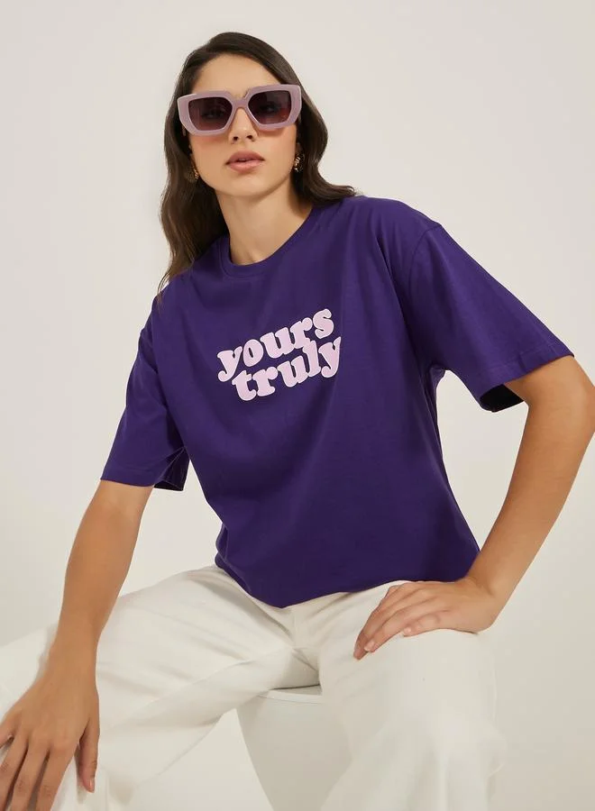 Styli Styli Slogan Print Round Neck Oversized T-Shirt
