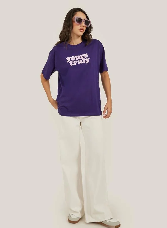 Styli Styli Slogan Print Round Neck Oversized T-Shirt