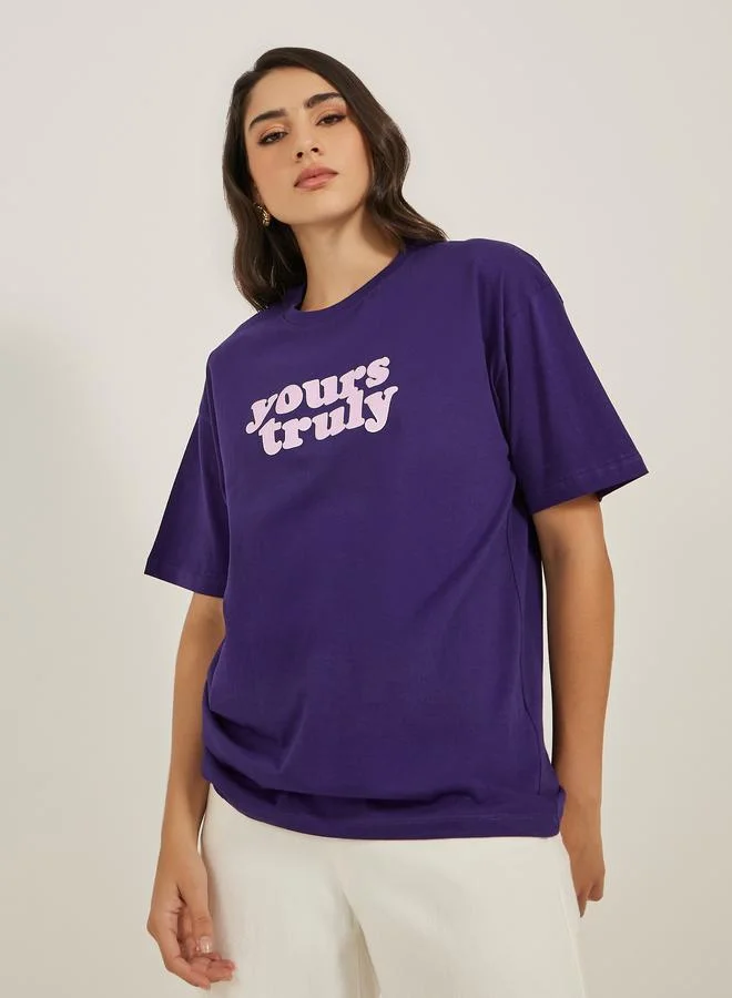 Styli Styli Slogan Print Round Neck Oversized T-Shirt