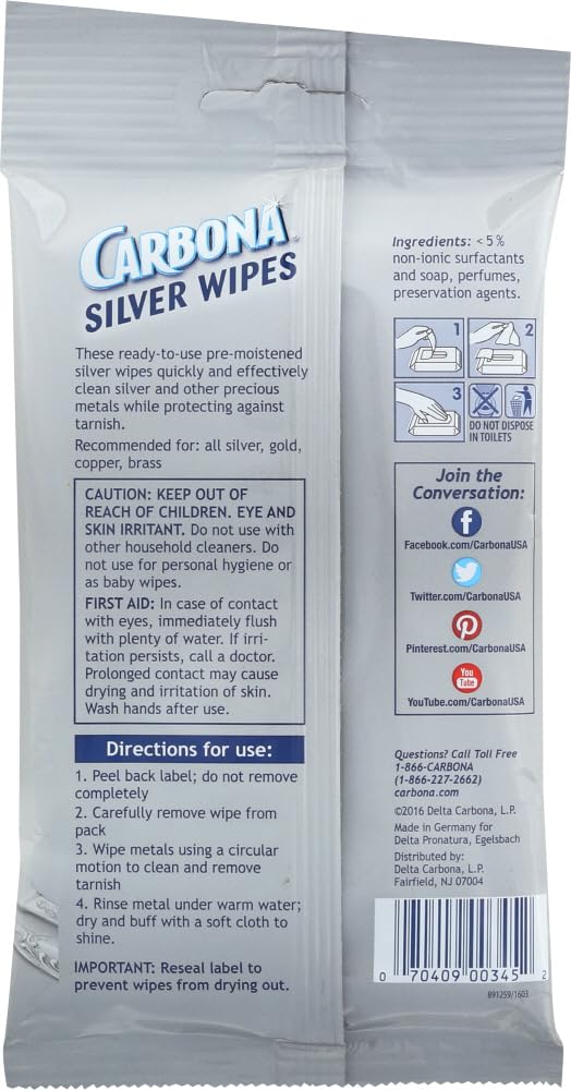 Carbona Silver Wipes | Metal Cleaner & Polish | 12 Wipes, 1 Pack - Image 3