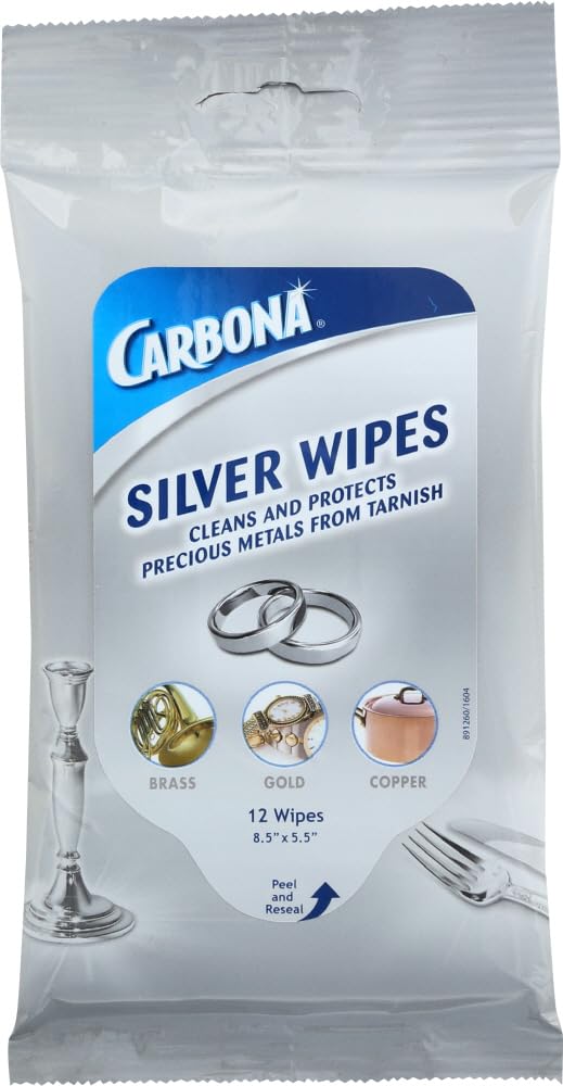 Carbona Silver Wipes | Metal Cleaner & Polish | 12 Wipes, 1 Pack - Image 1