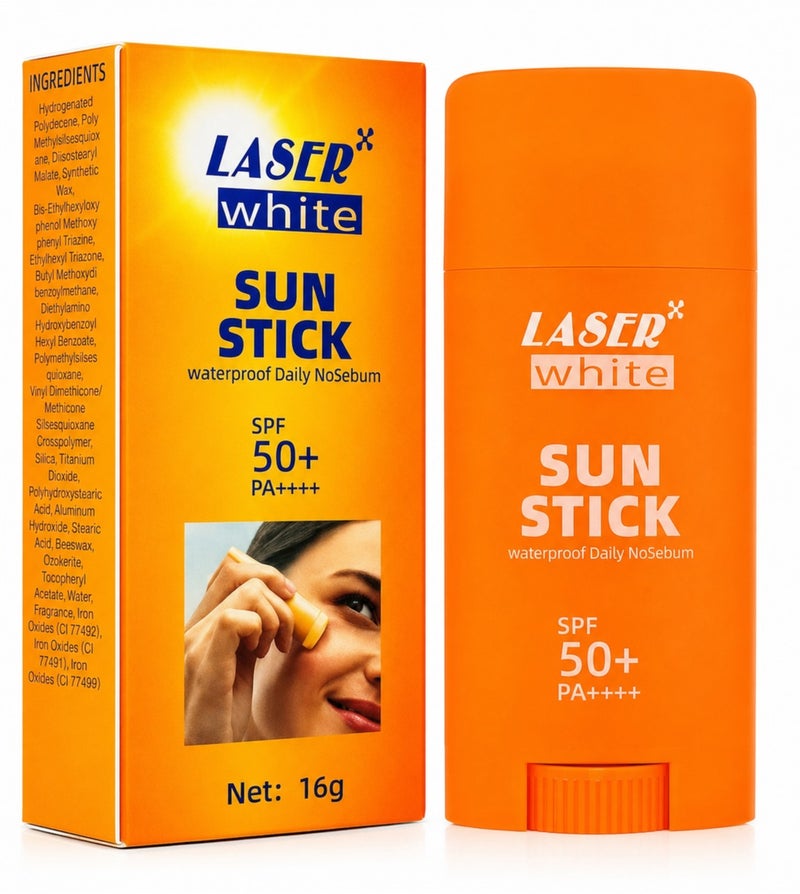 Laser White Sun Stick SPF 50+ PA++++ Waterproof Daily Nosebum Sunscreen, 16g - Image 1
