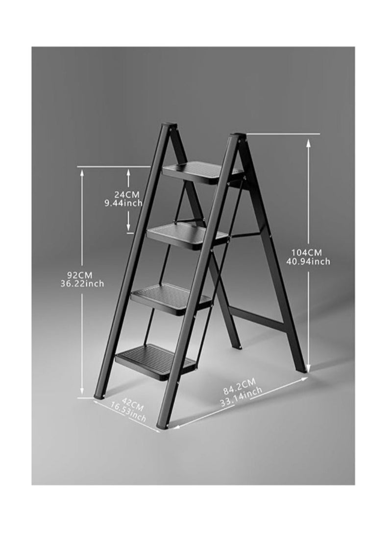 4-Step Folding Ladder Heavy Duty Metal 150kg Capacity Sturdy Multi-Purpose Step Stool for Adults Kitchen Ladder for Home and Cabinet Black - Image 2