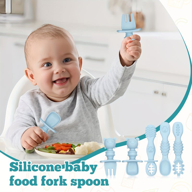 5pcs Pink Silicone Baby Feeding Spoons Soft Tip Training Spoons for Infant Eas - Image 3