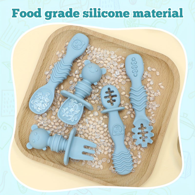 5pcs Pink Silicone Baby Feeding Spoons Soft Tip Training Spoons for Infant Eas - Image 4