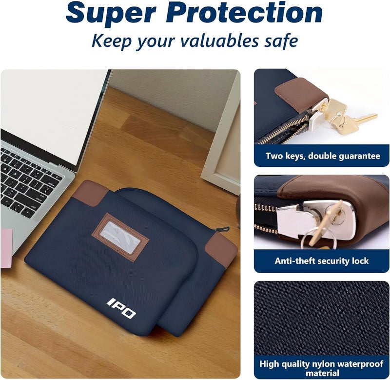IPO Waterproof Cash Bag with Key Lock, 2 Pack Money Pouch Bank Deposit Bag,11 x 8.6 Inches,Men & Women's Locking Accessories Pouch for Cash, Portable Travel Money Pouch Protects Passports, Valuables - Image 4