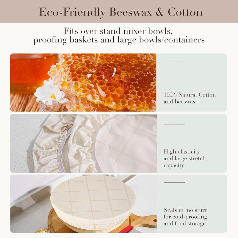 Tirphy 5-Size Reusable Bowl Covers for Bread Proofing - Beeswax Bowl Covers Reusable 4/6/8/10/12 Inch - Elastic Cotton Cloth Sourdough Cover - Shower Caps for Sourdough Bread (Simple style) - Image 3