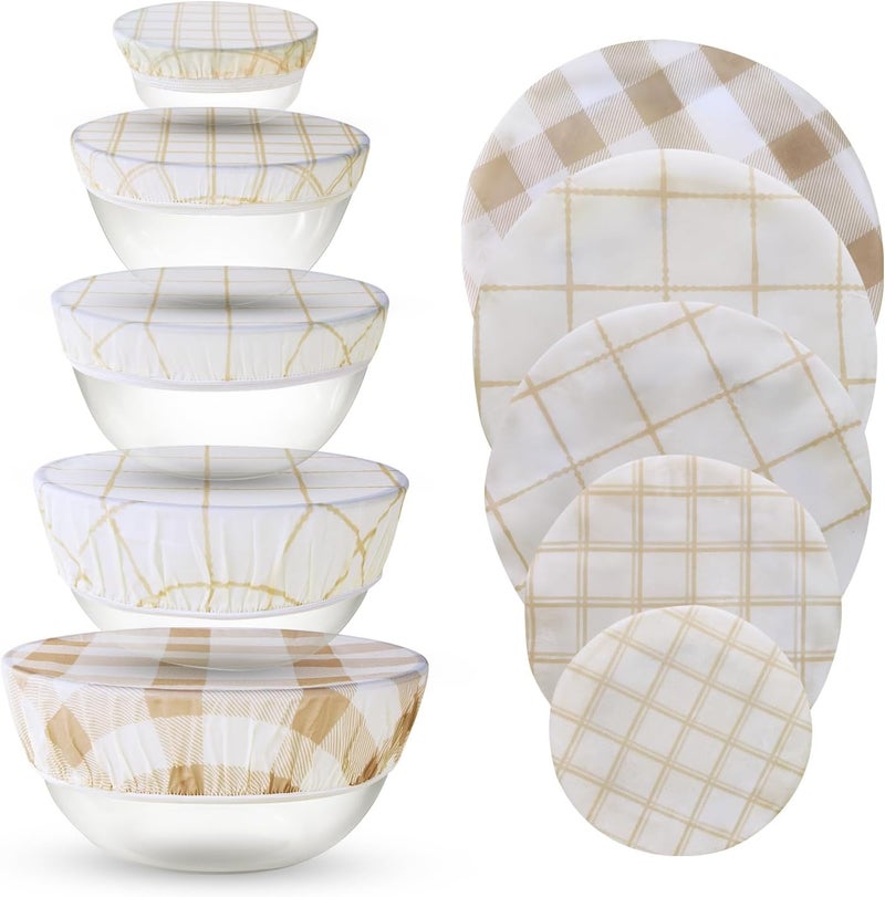 Tirphy 5-Size Reusable Bowl Covers for Bread Proofing - Beeswax Bowl Covers Reusable 4/6/8/10/12 Inch - Elastic Cotton Cloth Sourdough Cover - Shower Caps for Sourdough Bread (Simple style) - Image 1