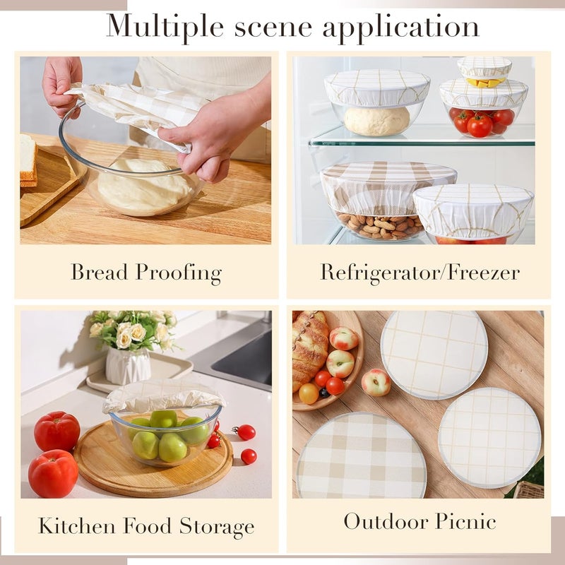 Tirphy 5-Size Reusable Bowl Covers for Bread Proofing - Beeswax Bowl Covers Reusable 4/6/8/10/12 Inch - Elastic Cotton Cloth Sourdough Cover - Shower Caps for Sourdough Bread (Simple style) - Image 5