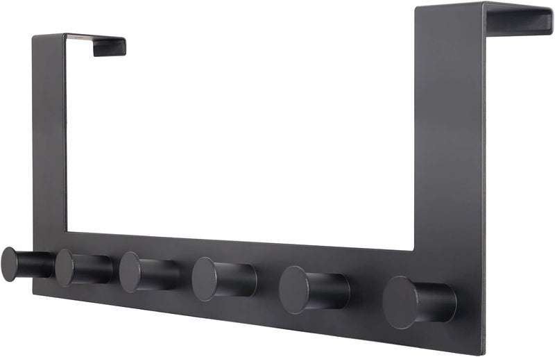 WEBI Over The Door Hooks,Over Door Towel Rack with 6 Peg Hooks for Hanging,Door Coat Hanger Door Coat Rack for Behind Back of Bathroom,Black - Image 1