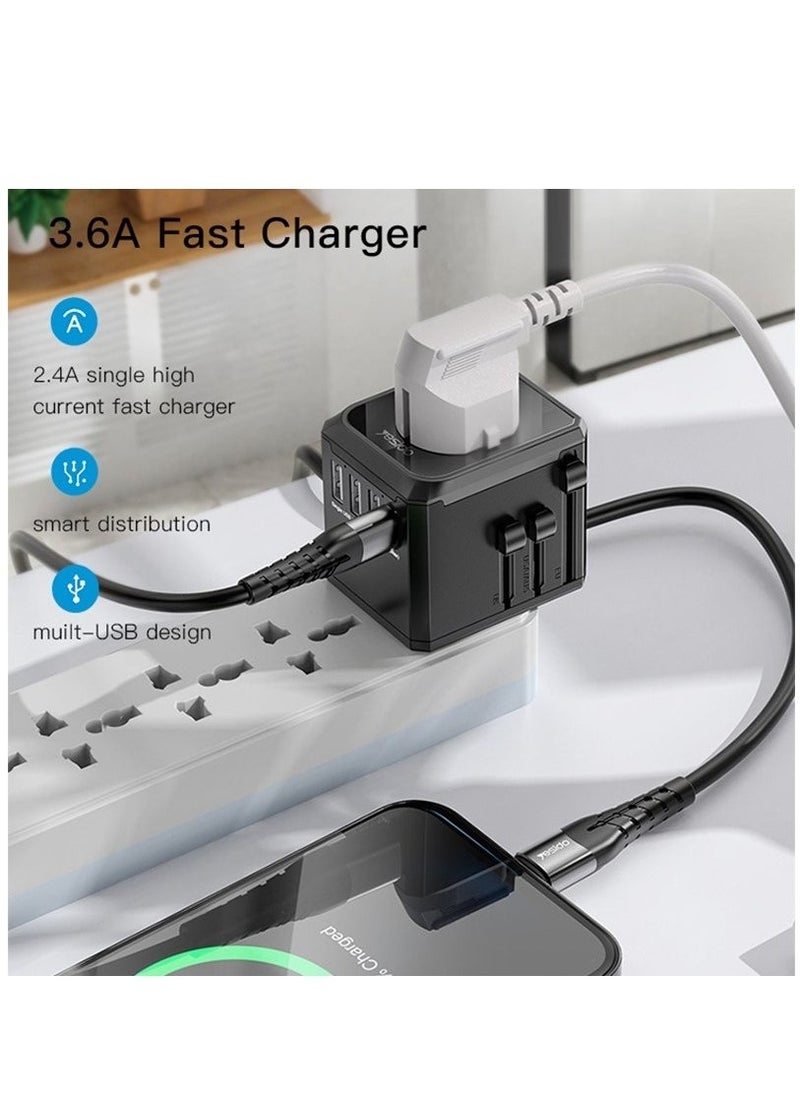 Yesido Yesido MC-10 3 USB + Type-C Ports Multi-function Universal Travel Adapter Plug (Black)  - Image 5