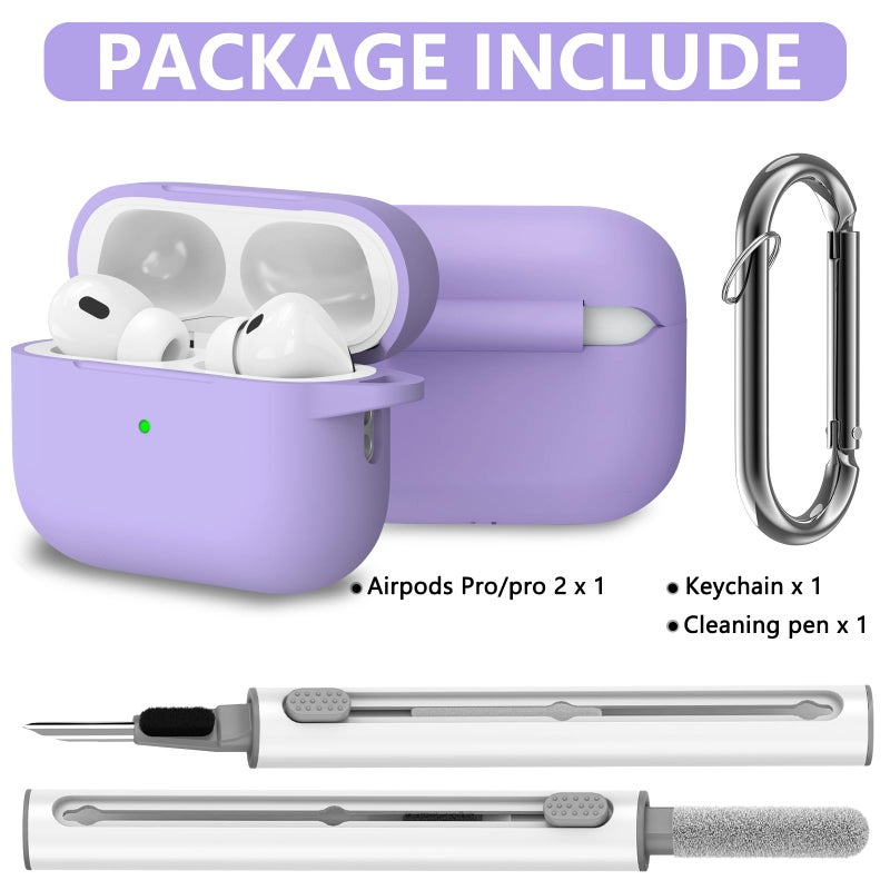 Ljusmicker for AirPods Pro Case Cover with Cleaner Kit,Silicone Protective Cover for Apple AirPod Pro 2nd/1st Generation Cases for Women Men,AirPods Pro 2/Pro Case Accessories with Keychain-Purple - Image 2