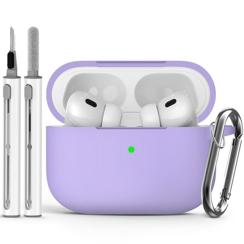 Ljusmicker for AirPods Pro Case Cover with Cleaner Kit,Silicone Protective Cover for Apple AirPod Pro 2nd/1st Generation Cases for Women Men,AirPods Pro 2/Pro Case Accessories with Keychain-Purple - Image 1