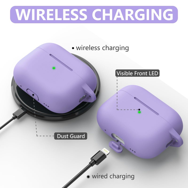 Ljusmicker for AirPods Pro Case Cover with Cleaner Kit,Silicone Protective Cover for Apple AirPod Pro 2nd/1st Generation Cases for Women Men,AirPods Pro 2/Pro Case Accessories with Keychain-Purple - Image 5