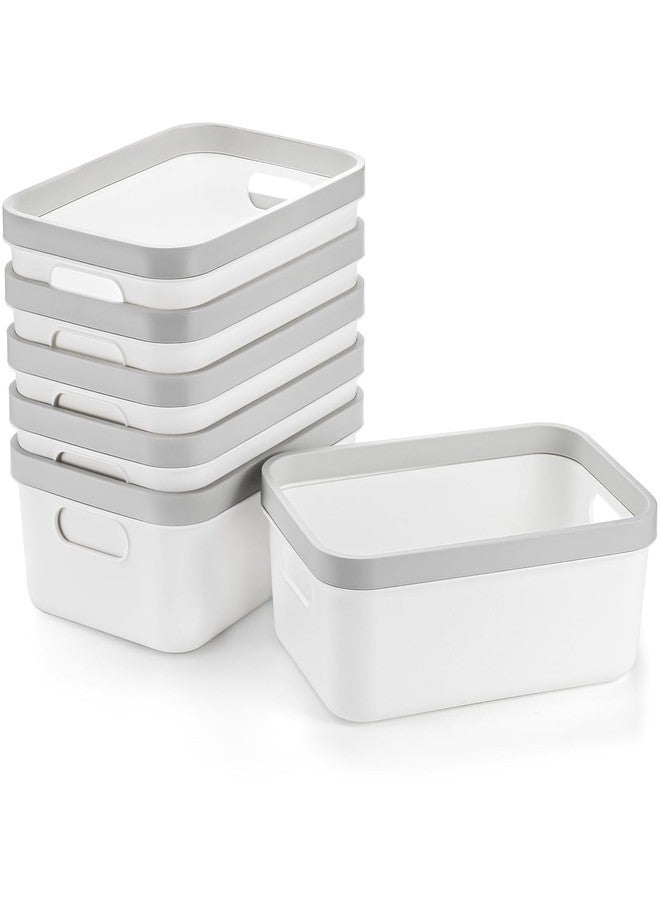 Elsjoy Set of 6 Plastic Storage Bin, 10"x 7"x 4" Classroom Storage Basket Cabinet Storage Bin with Handle, White Shelf Organizer Bins for Bathroom, Office, School - Image 5