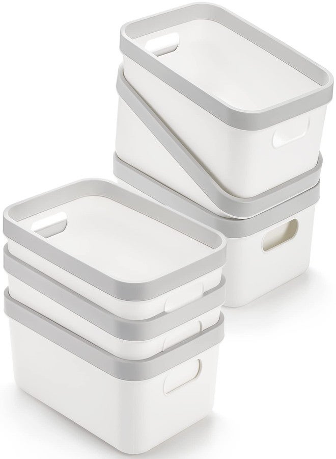 Elsjoy Set of 6 Plastic Storage Bin, 10"x 7"x 4" Classroom Storage Basket Cabinet Storage Bin with Handle, White Shelf Organizer Bins for Bathroom, Office, School - Image 1